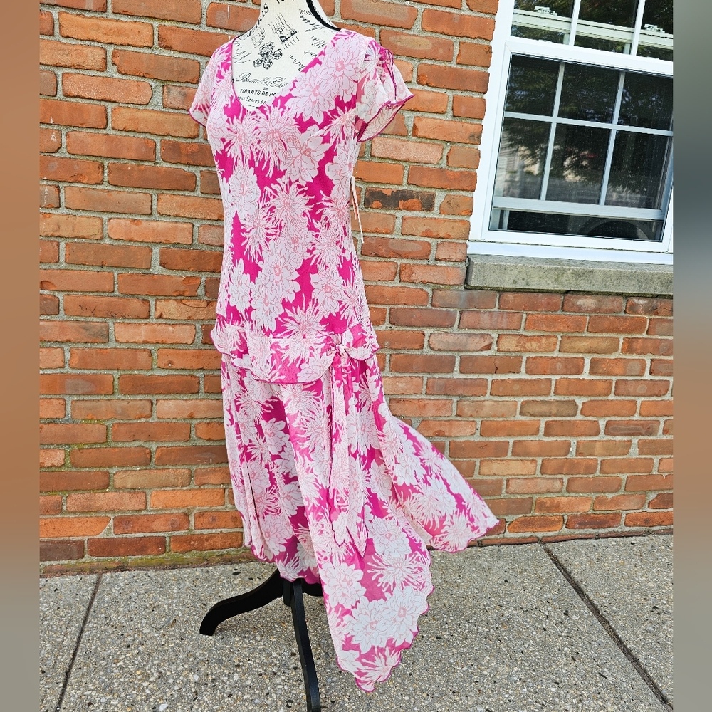 New Y2K Dressbarn Floral Boho Fairycore Flapper-Style Midi Dress – M Fit
